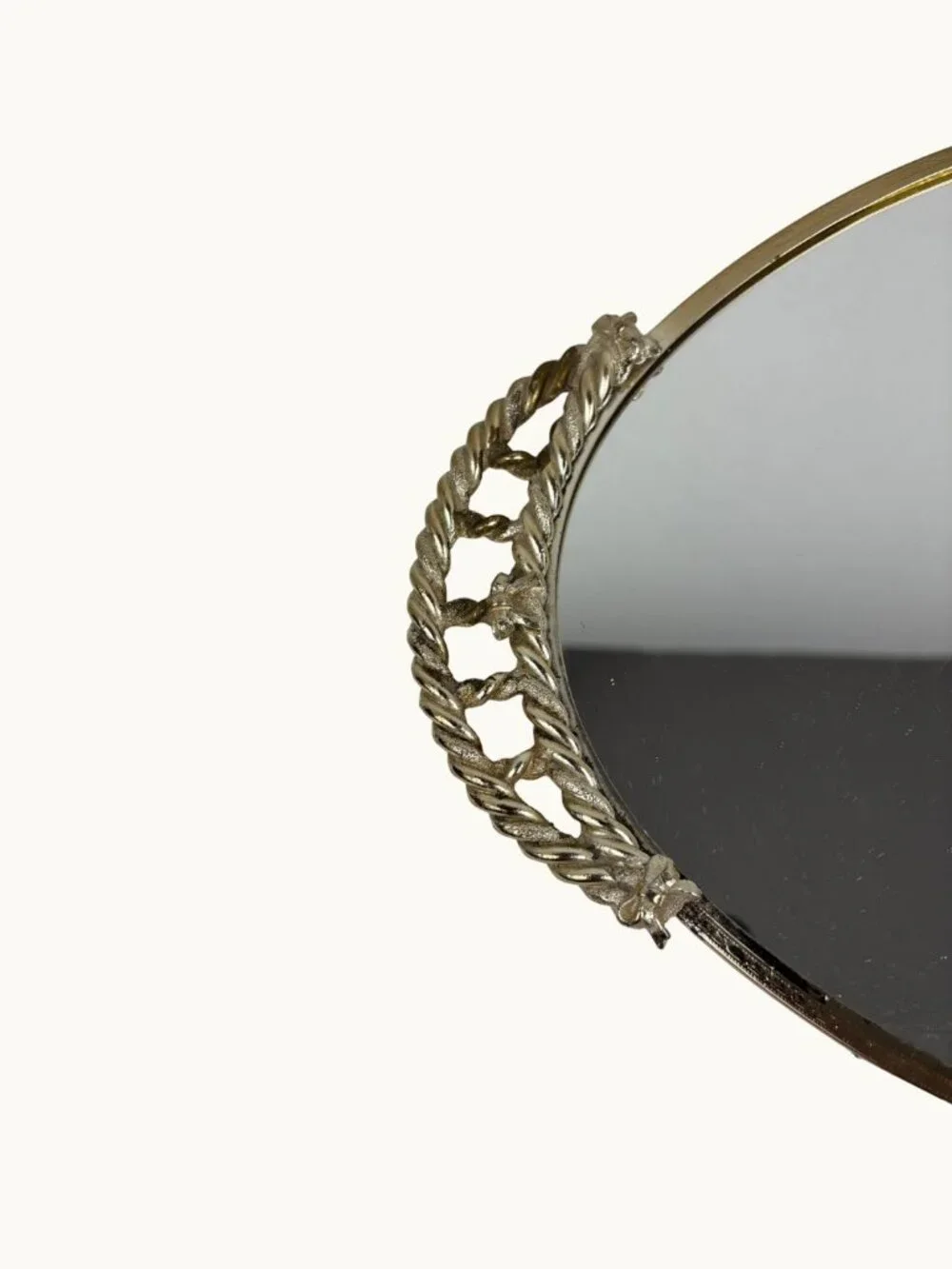 Vintage Hollywood Regency Gold Rope Mirrored Vanity Tray Oval